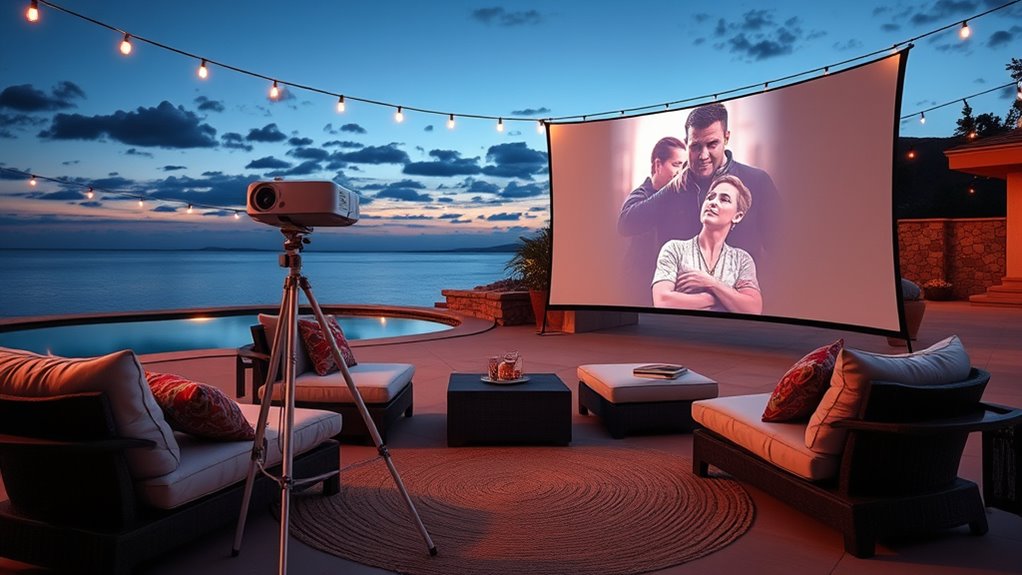 comfortable outdoor movie setup