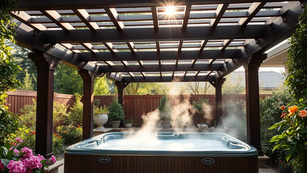 constructing hot tub pergola