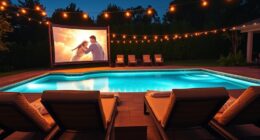 outdoor poolside movie setup