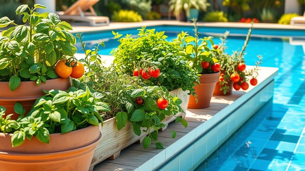 poolside herb garden planters