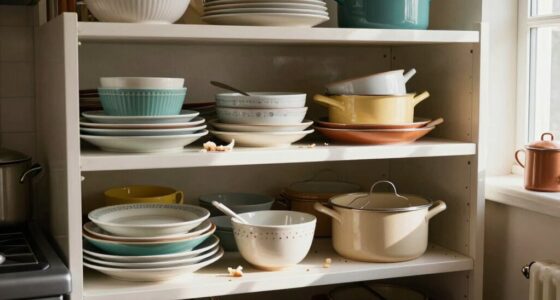 cluttered inaccessible open shelves